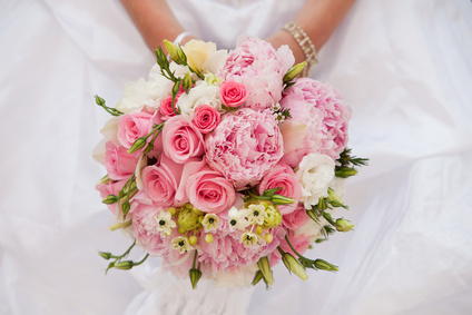Bride with bouquet, closeup